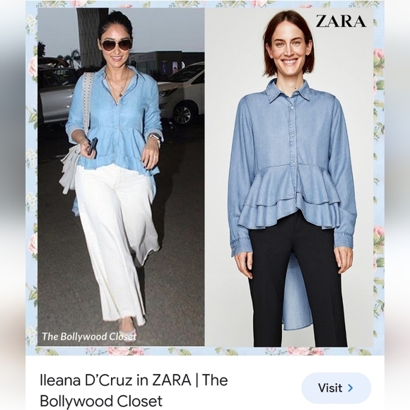 Zara Blue Chambray Asymmetric hi low button front long sleeve shirt. Size medium - Picture 2 of 14